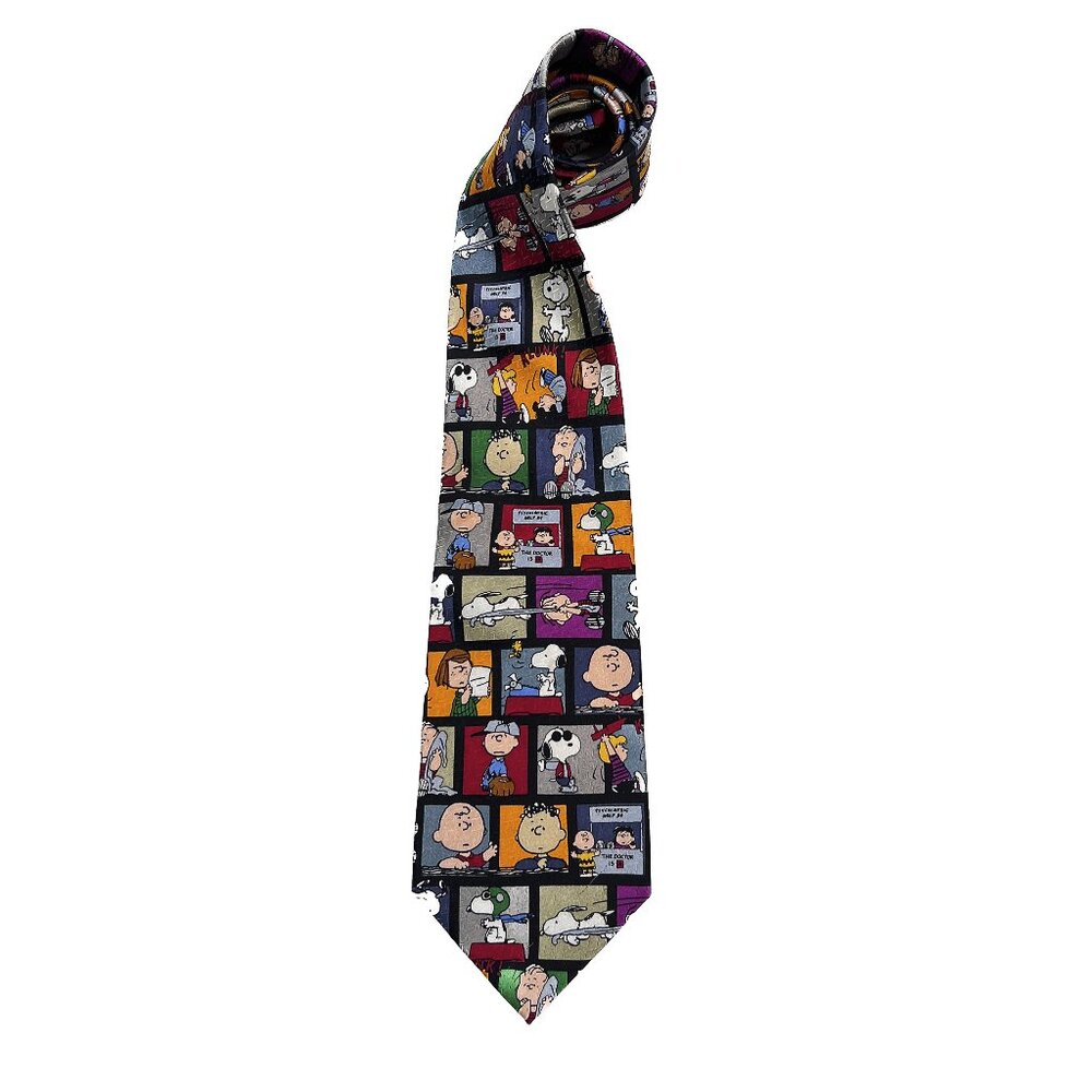 '90s Vintage Peanuts Silk Tie Snoppy, Charlie Brown Pop Art Iconic Collectible